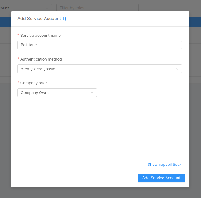 Add Company Service Account with client secret basic auth