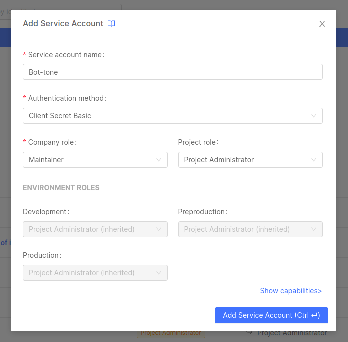 Add Project Service Account with client secret basic auth