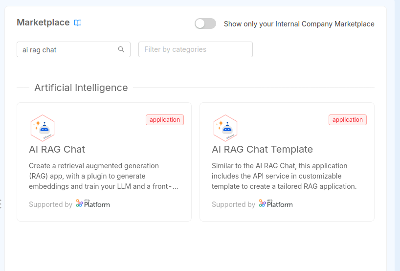 AI RAG Chat applications in Marketplace