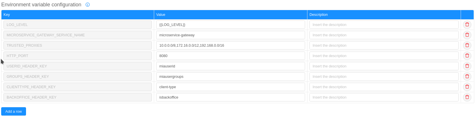 Environment variable configuration section