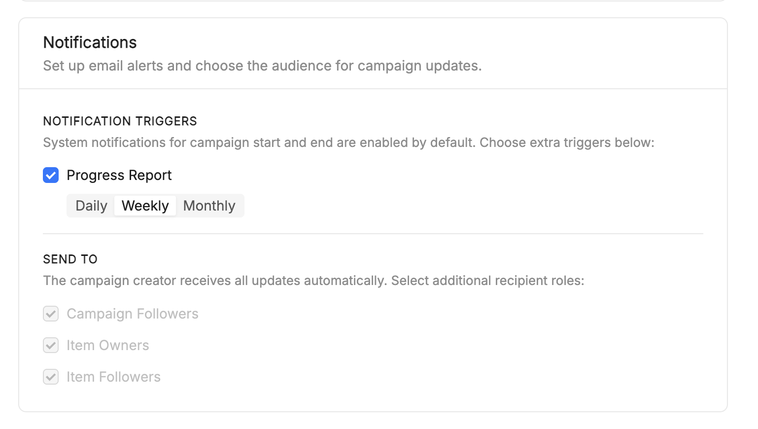 Campaign Notification Settings