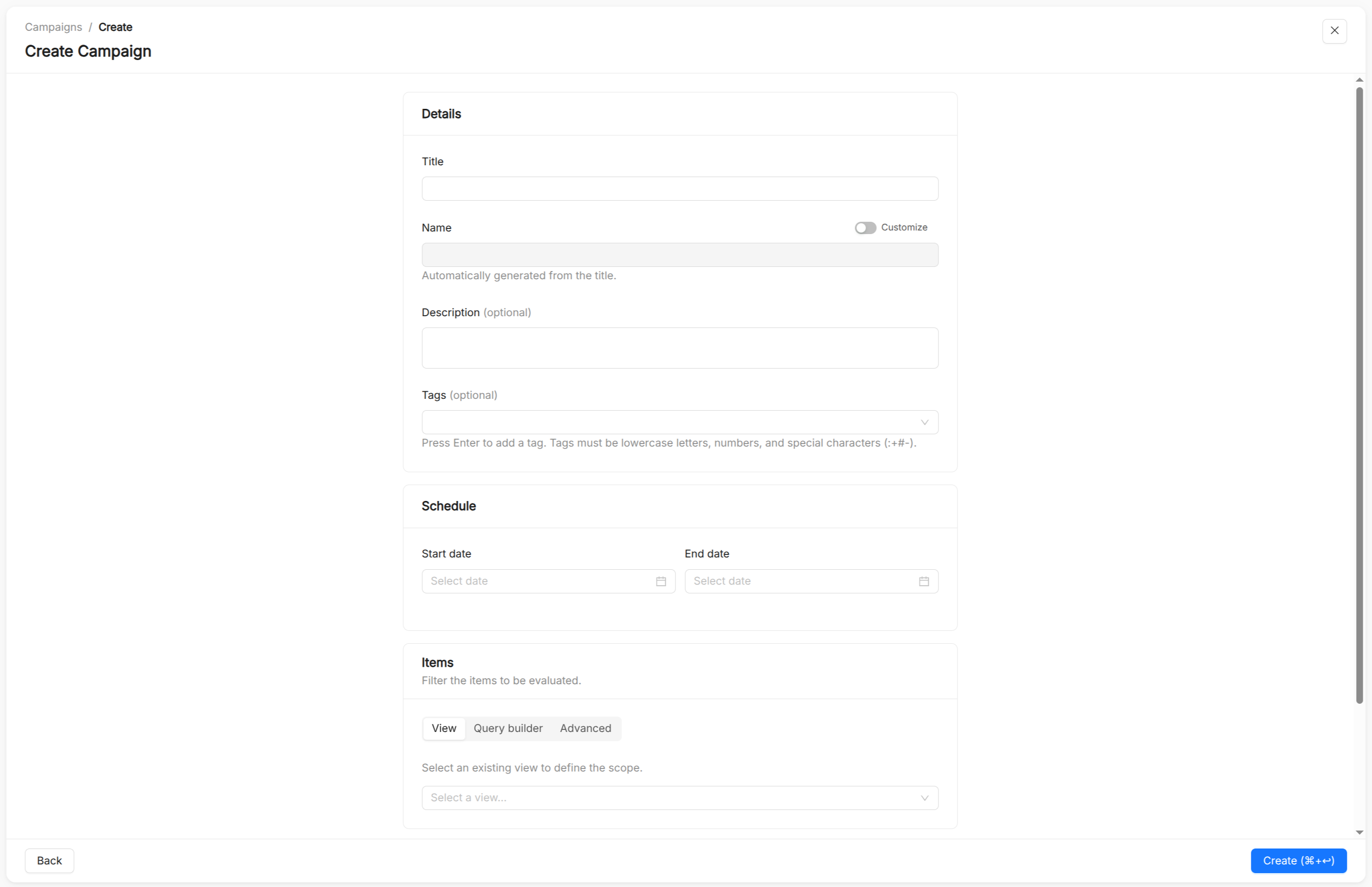 Catalog App Campaign Creation Form