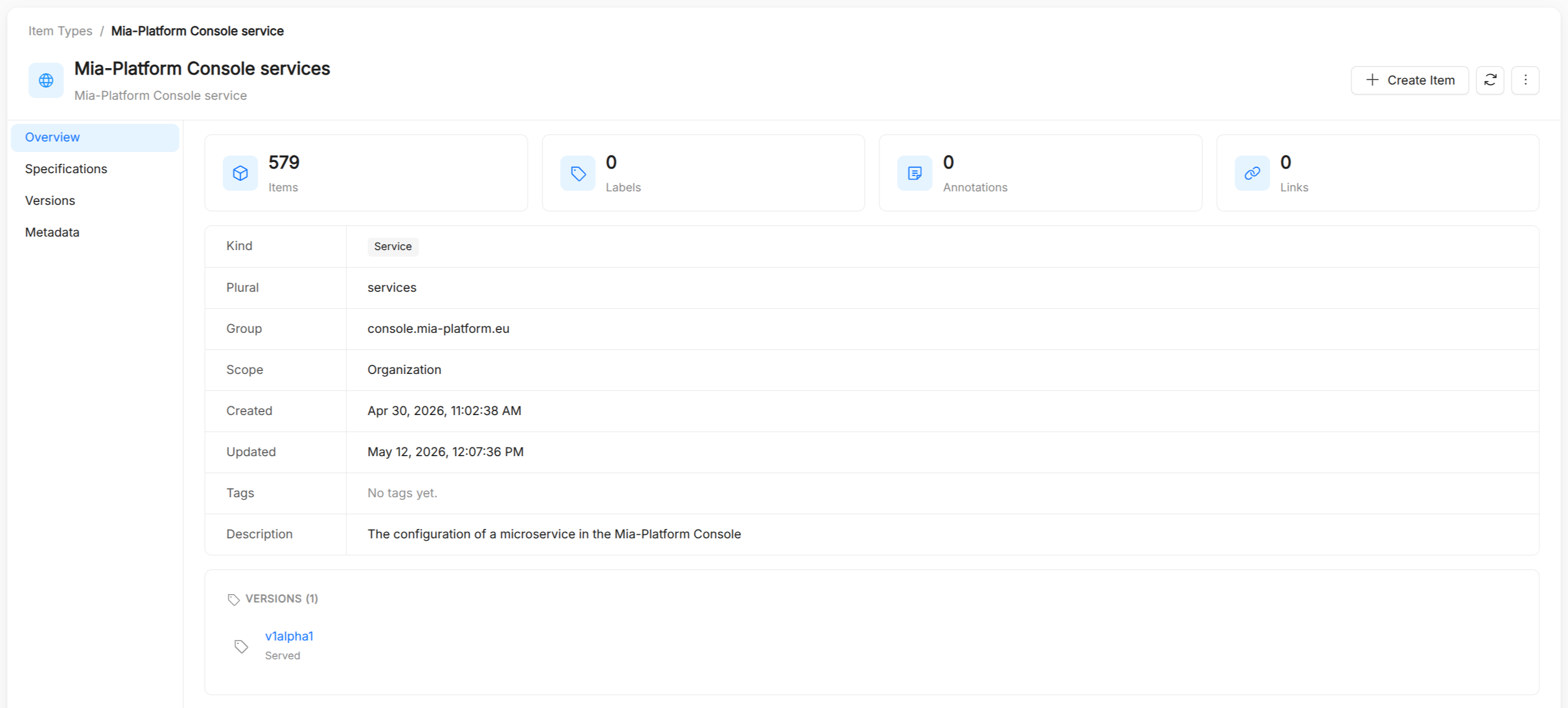 Catalog App Item Type Definition Details