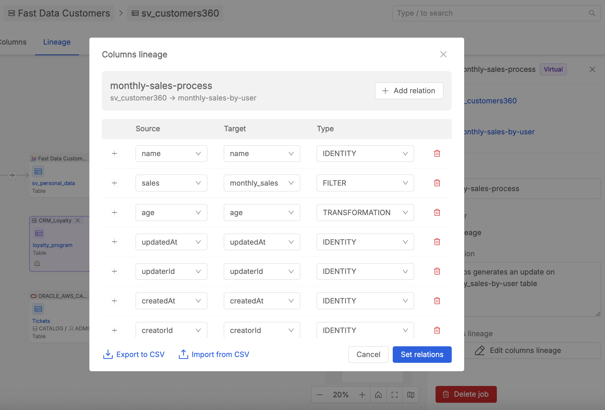 Column Lineage Edit View