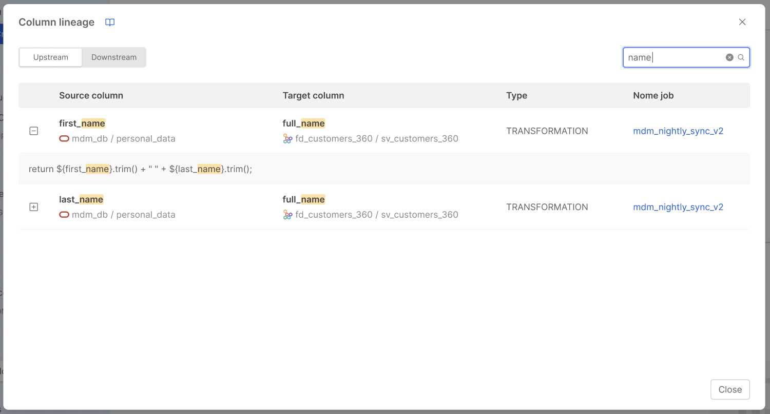Column Lineage Search