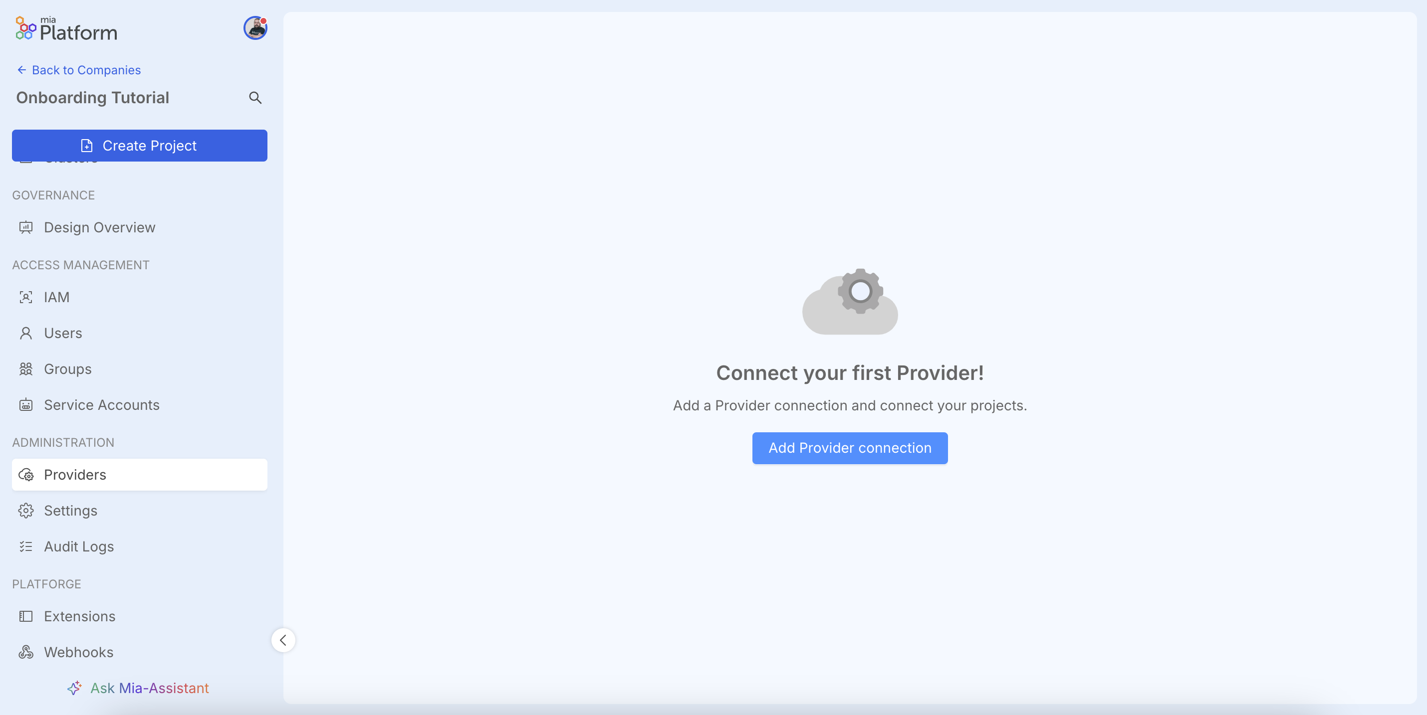 Providers page with a call to action to add a new provider.