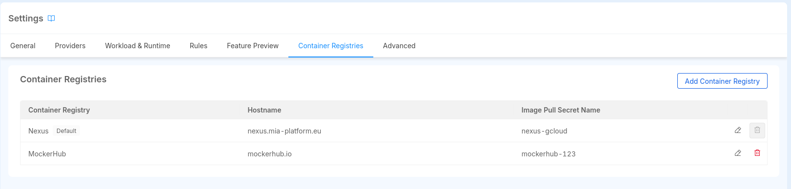 container registries