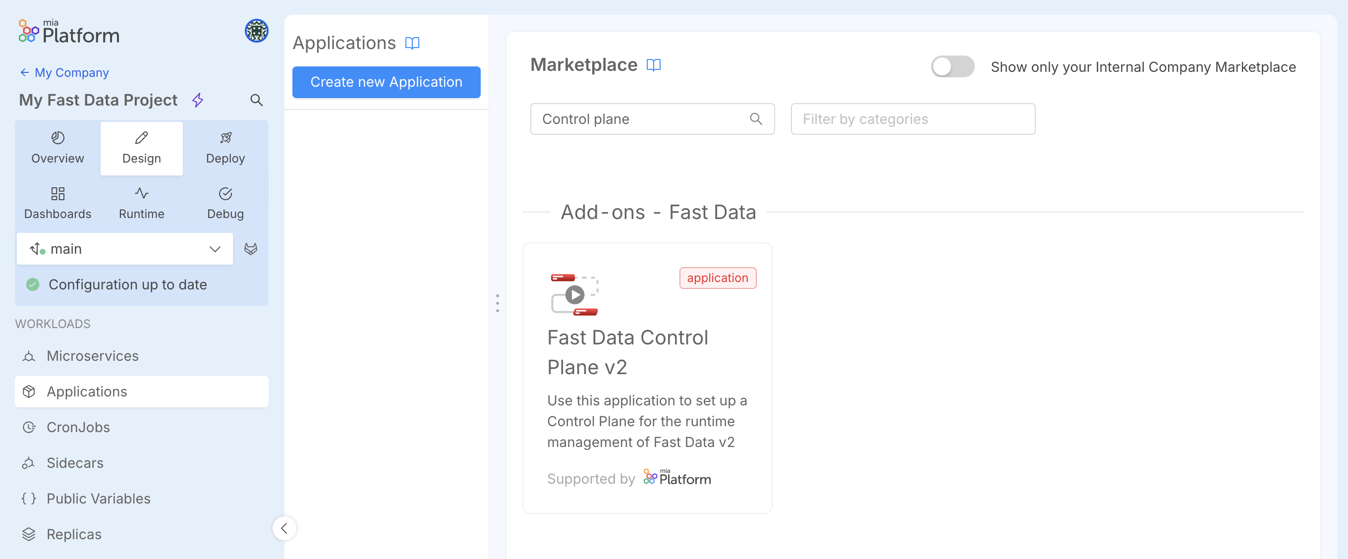 Control Plane Fast Data Application Item
