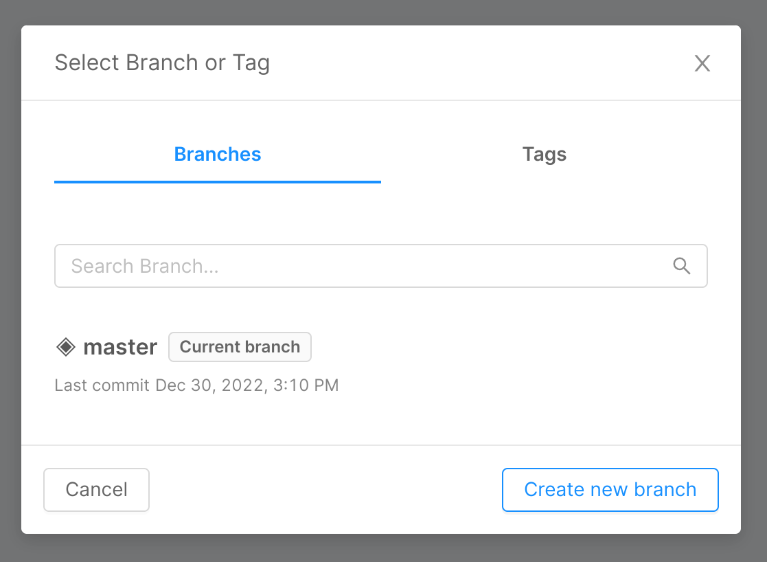 Select branch or tag
