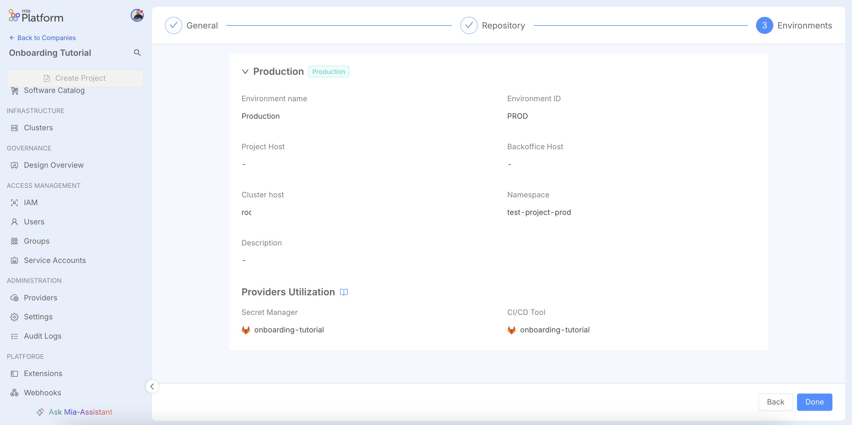 Create Project wizard, Environments step.