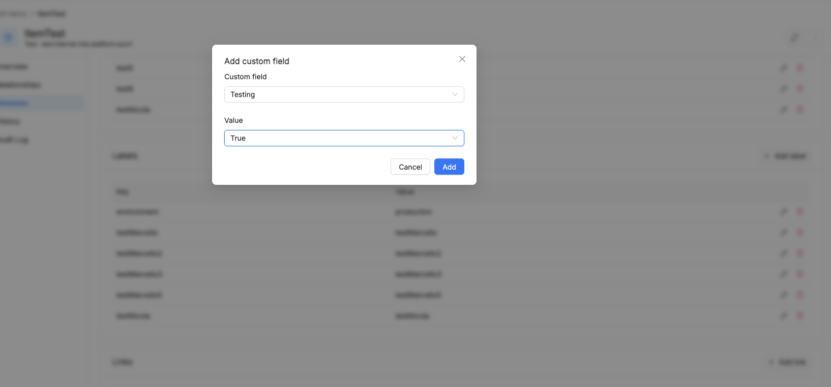Add custom field modal