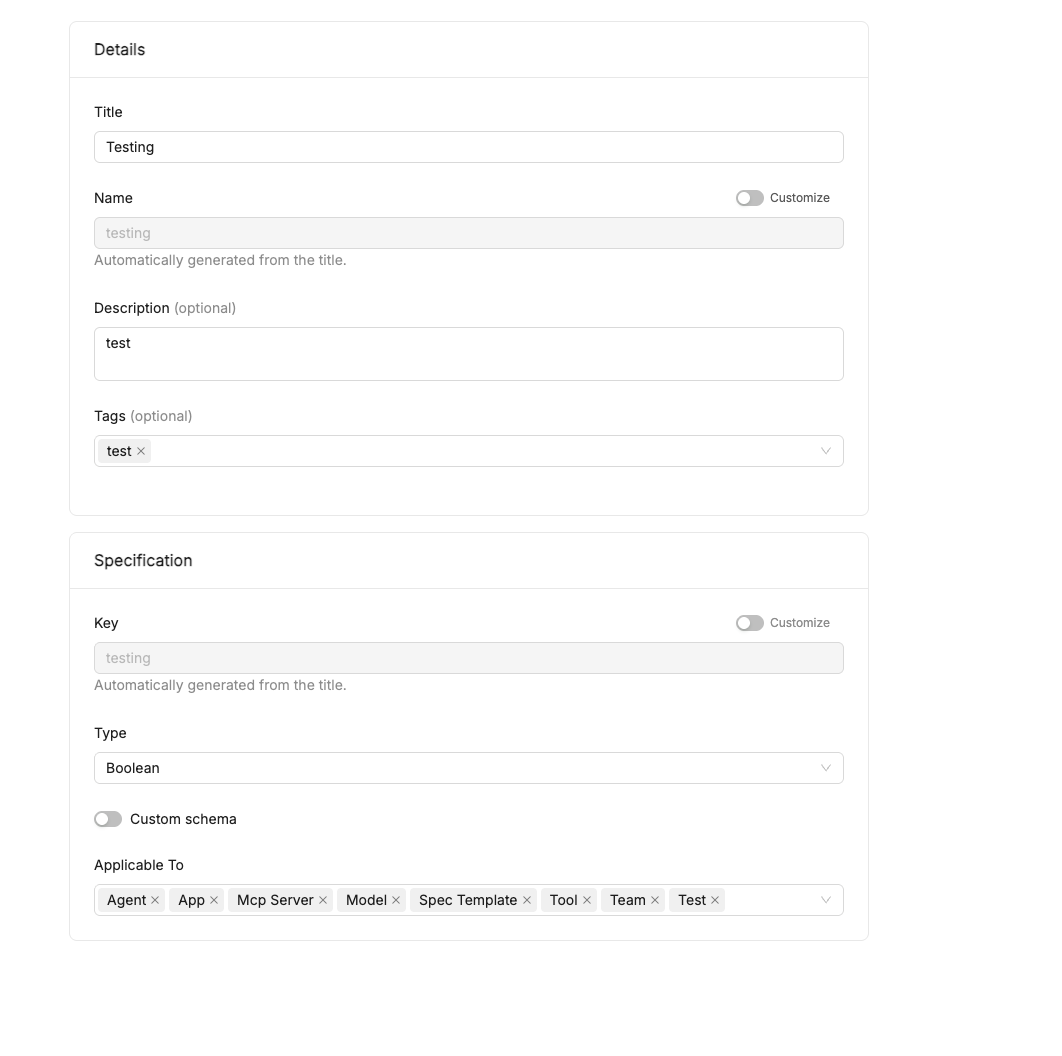 Create Custom Field form