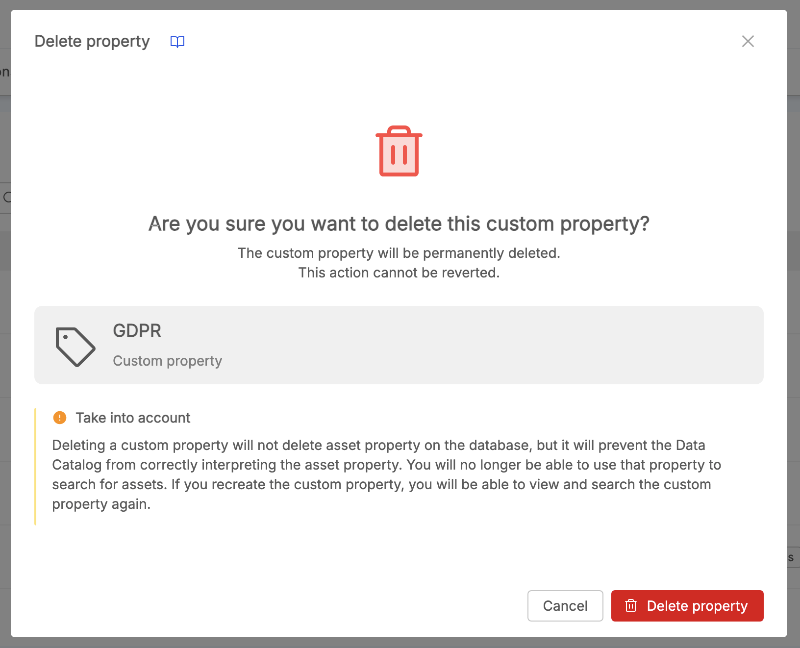 Custom property delete