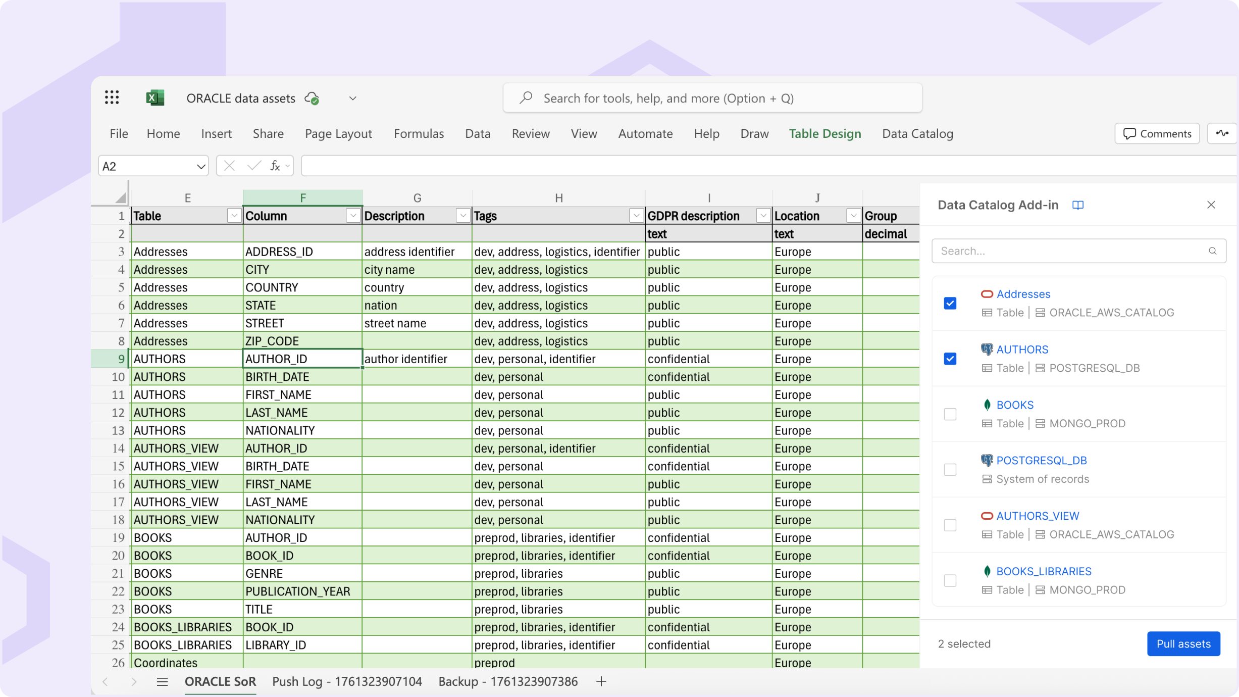 Data Catalog Excel Add-in