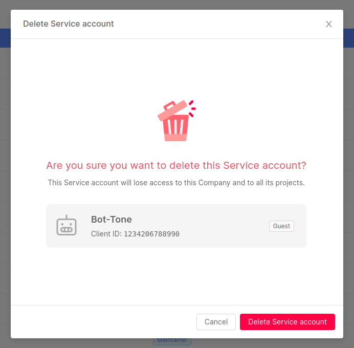 Delete Company Service Account