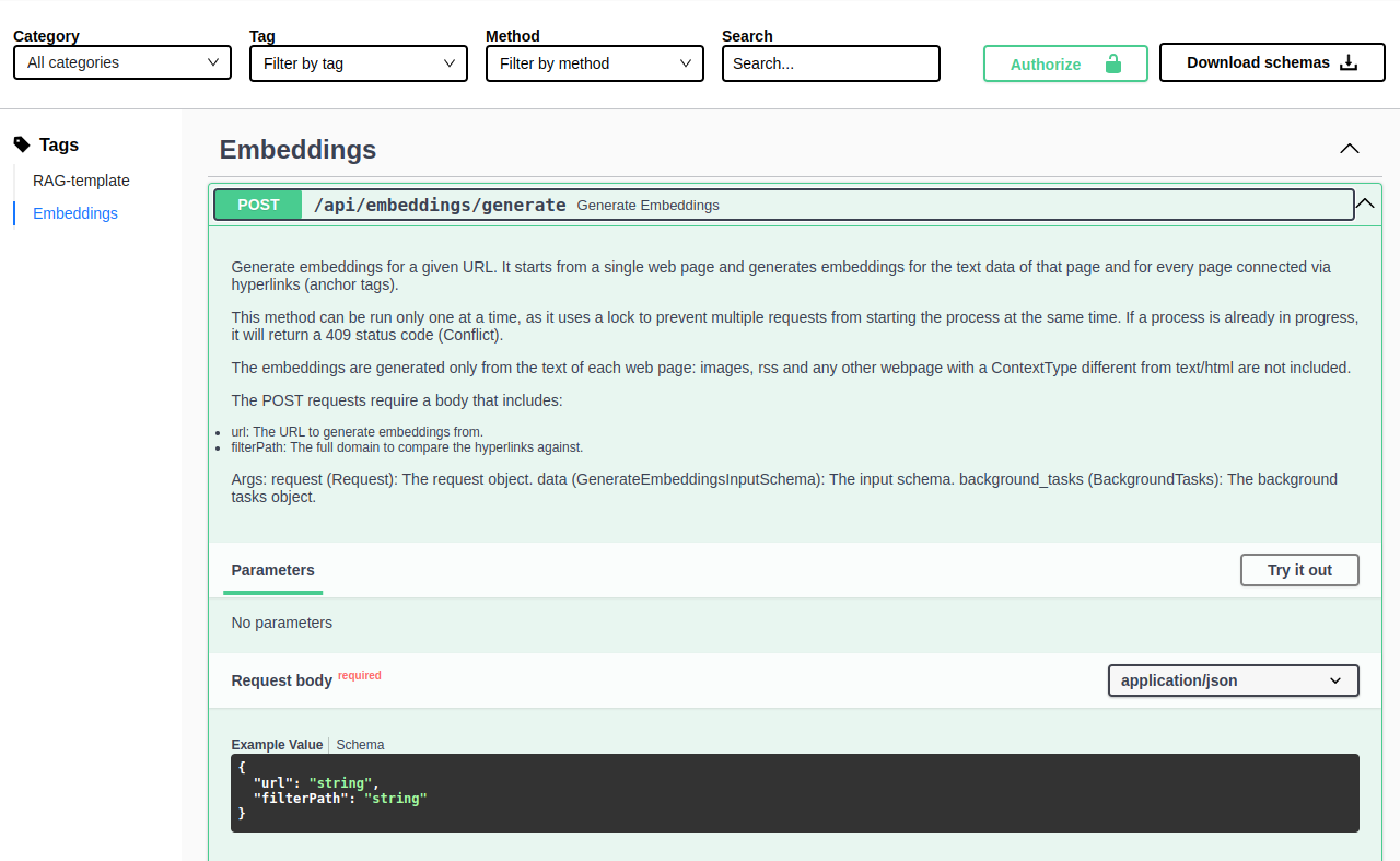 Embeddings generate API