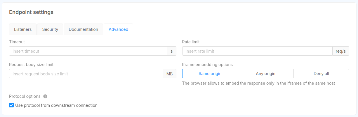 Endpoint settings card - Advanced