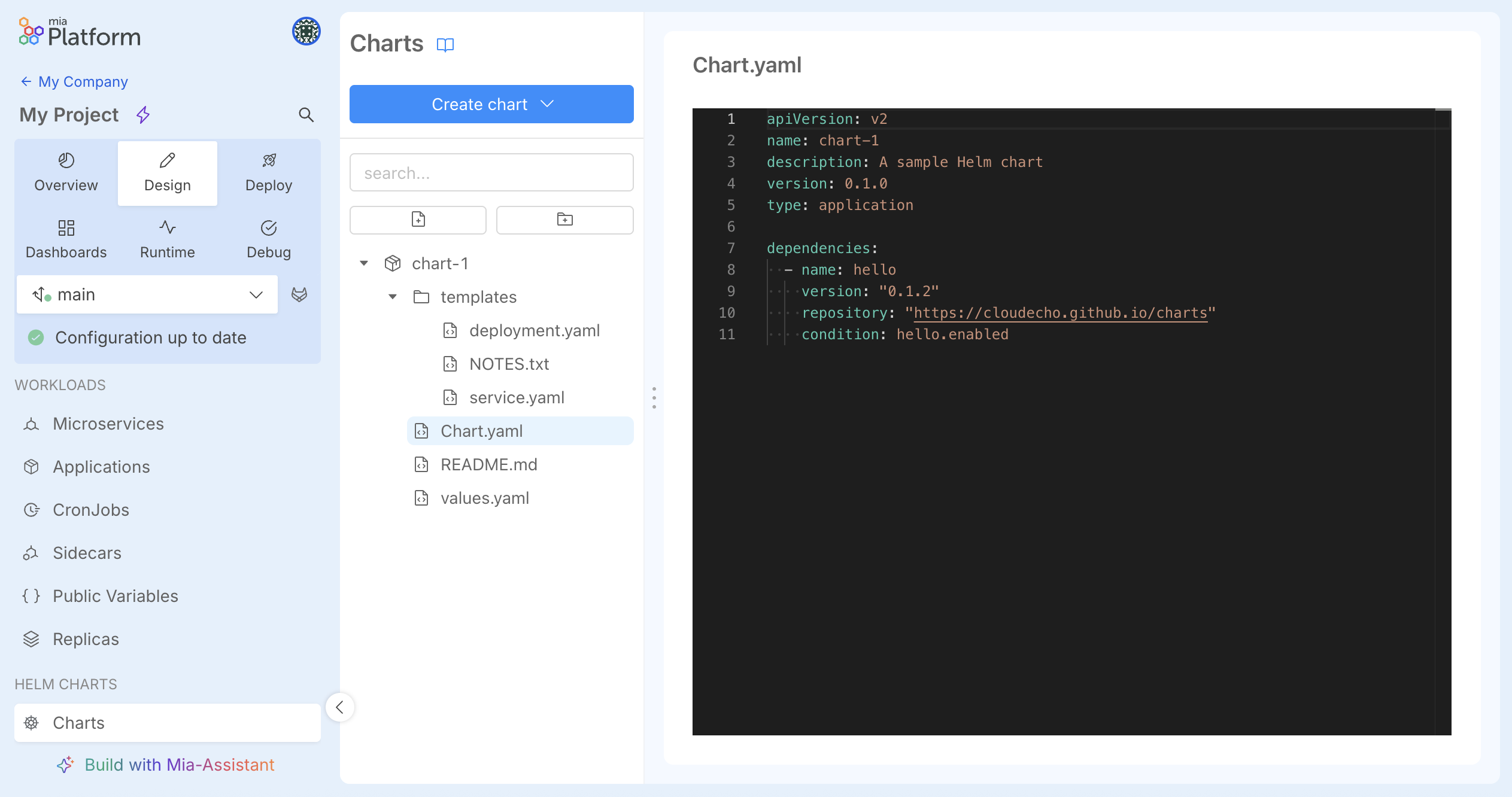 Configure Helm Charts in Design Area