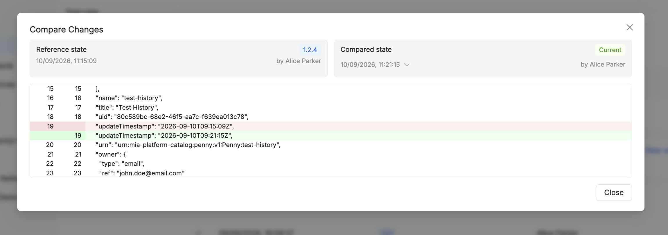 Compare Changes dialog