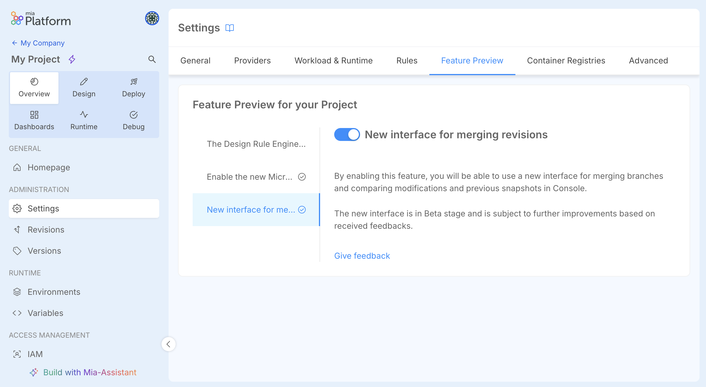 New interface for merging revisions