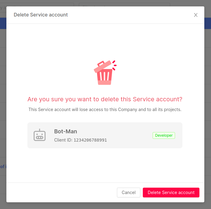 Remove service account