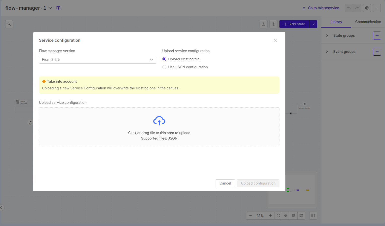Upload service configuration file