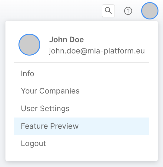 user settings with feature preview