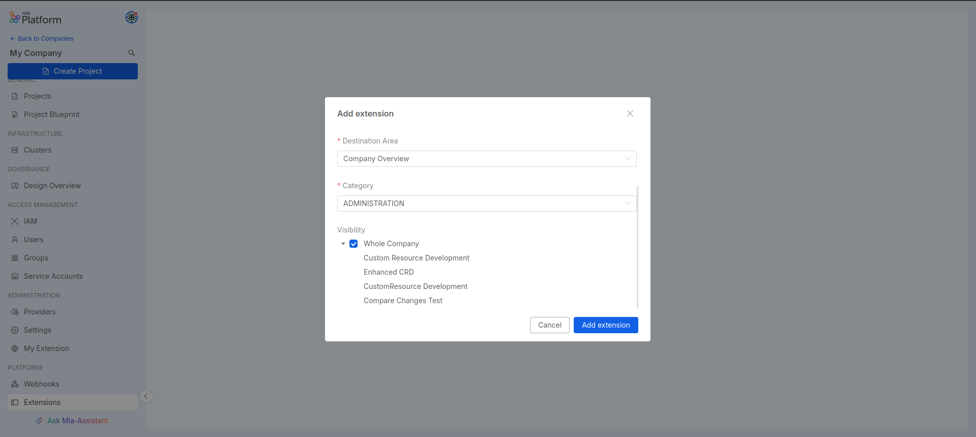 visibility creating extension