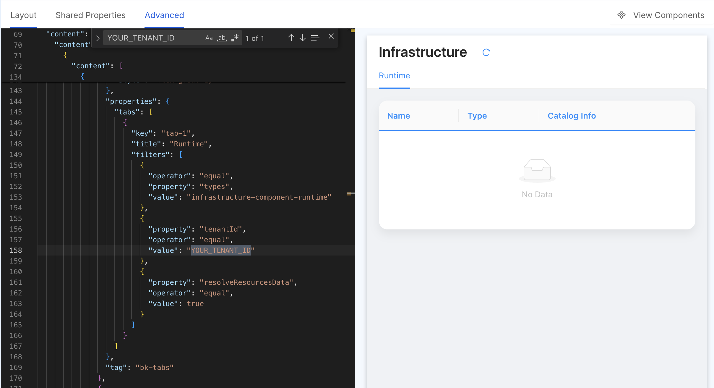 Advanced configuration of Runtime Tab filters