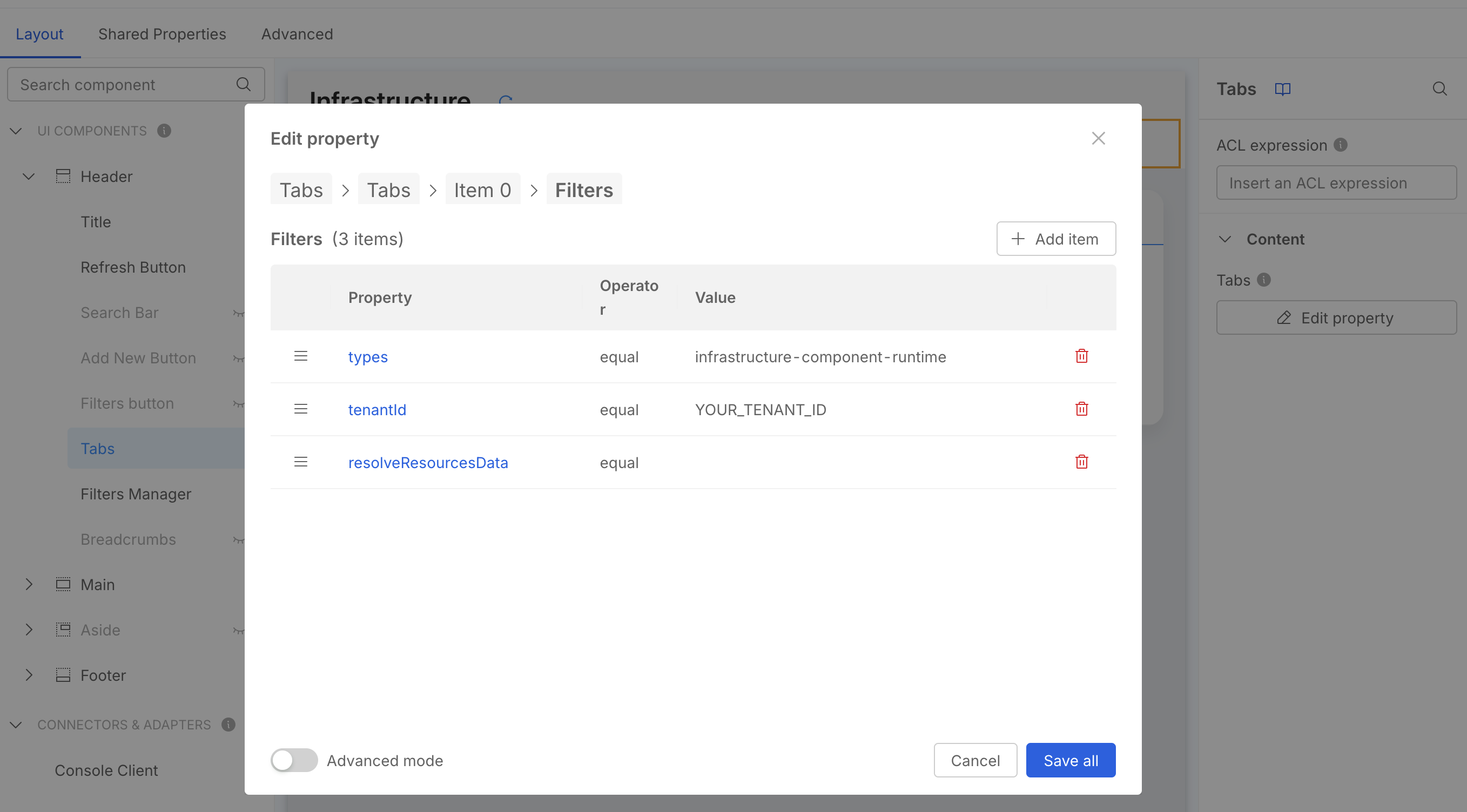 Runtime Tab filters