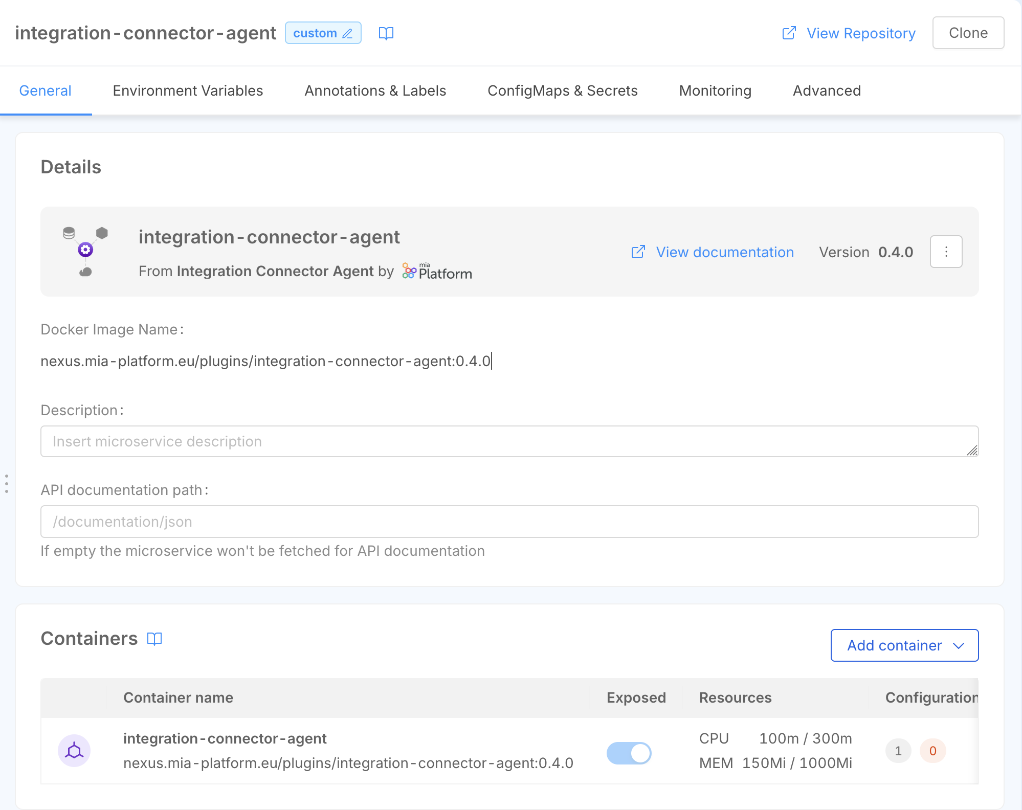 Created Integration Connector Agent based microservice in design section